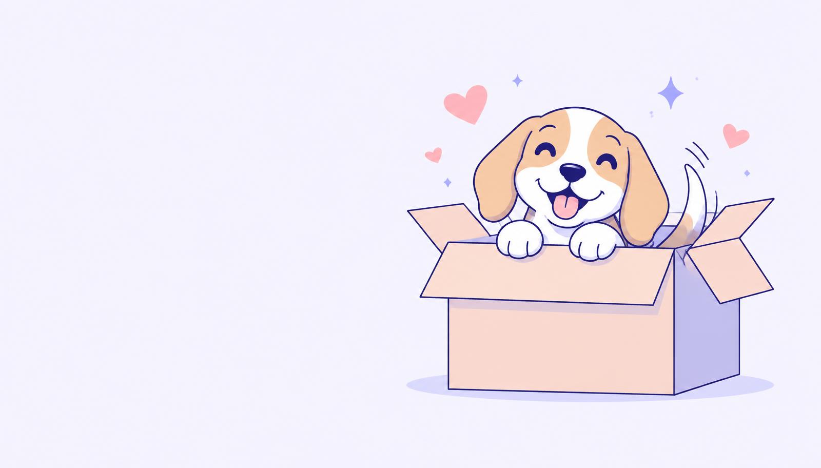 Line-art illustration of moving boxes and a happy home